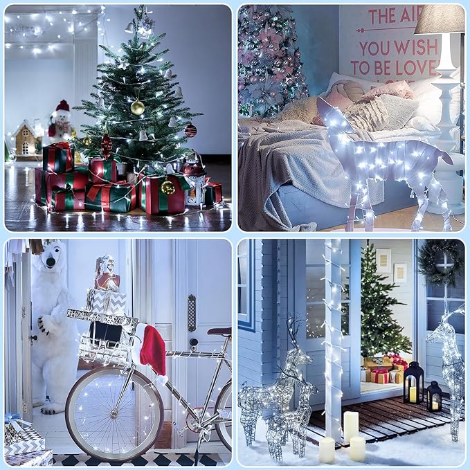 JMEXSUSS 4 Pack White Battery Powered Christmas Lights, Each 16.5Ft 50 LED Battery Operated String Lights with Waterproof, 8 Modes White Christmas Light Outdoor Indoor for Wedding Bedroom