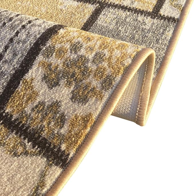 Custom Size Grey Ivory Fancy Patchwork Rubber Backed Non-Slip Hallway Stair Runner Rug Carpet 22 inch Wide Choose Your Length 22in X 14ft