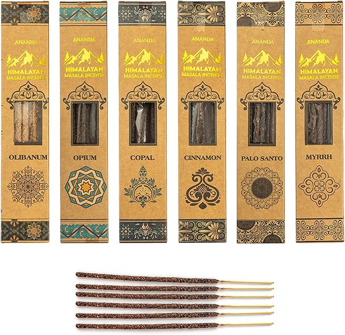 Himalayan Smudge Incense – 6 Fragrant Scents: Palo Santo, Copal, Myrrh, Cinnamon, Opium, Olibanum | 60 Sticks + 6 Dhoop | Masala Blend with Resins, Herbs & Essential Oils | Handcrafted