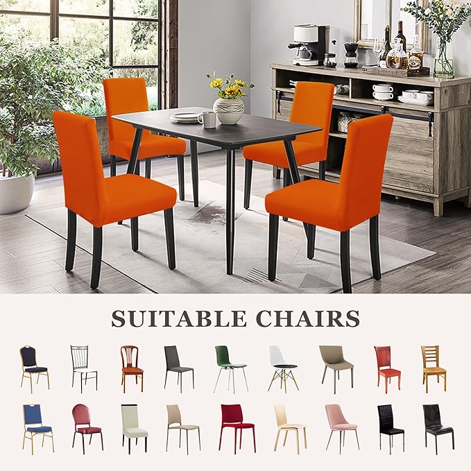 Sufdari Dining Chair Covers,Kitchen Chair Cover,Parsons Chair Slipcover,Spandex Chair Protectors for Dining Room Stretch Chairs Cover Set of 4 -Orange