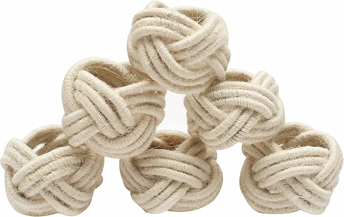 ALPHA Living HOME Handcrafted Napkin Rings Set of 12 - Woven Jute Napkin Holders, Serviette Rings - Perfect for Weddings, Thanksgiving, Christmas & Everyday Dining (Off White)