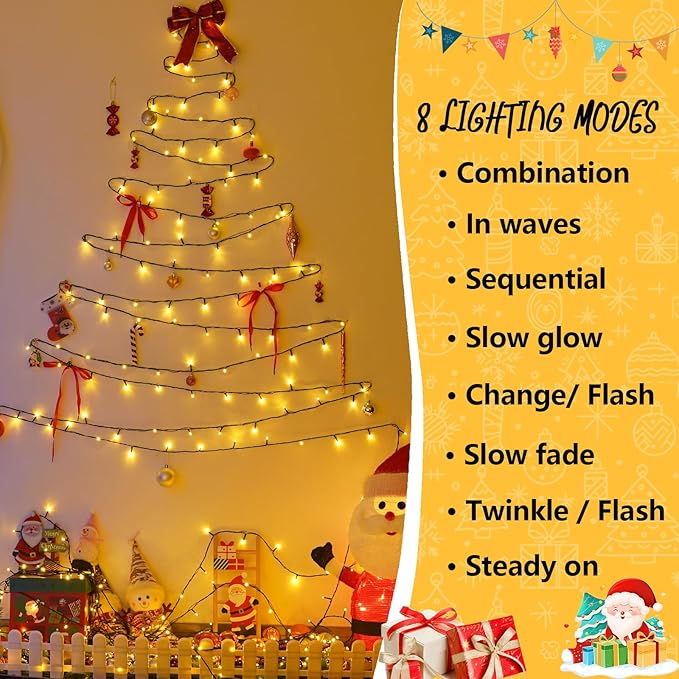 YEGUO 165ft 500 LED Christmas Lights Outdoor Waterproof, Warm White String Lights Indoor, 8 Modes Green Wire Twinkle Xmas Tree Lights Plug in with Memory Timer