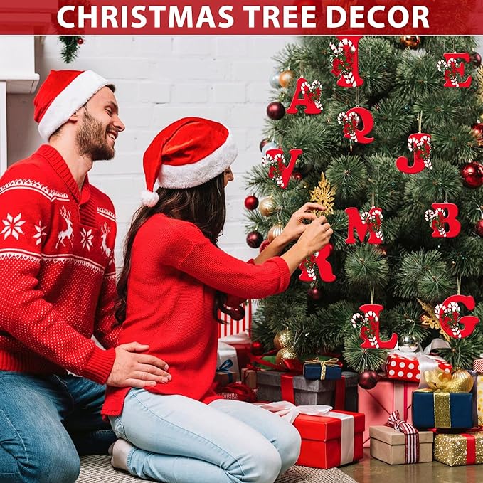 26 Letter Ornaments Christmas Tree Decoration Personalized Christmas Letter Tree Hanging Pendant Xmas Alphabet for DIY Craft Ornaments (V)