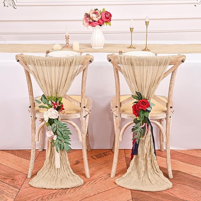 12 Pack Beige Cheesecloth Table Runner,10FT Gauze Boho Long Easter Cheesecloth Table Runners 20x120inch Rustic Cheese Cloth Table Runner for Wedding Party Bridal Shower,Table Decorations