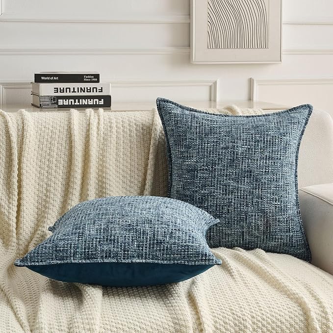 FUTEI Navy Decorative Throw Pillow Covers 20x20 Inch Set of 3,Soft Chenille Tweed Textured Cushion Case,Modern Home Decor for Couch Bed Living Room