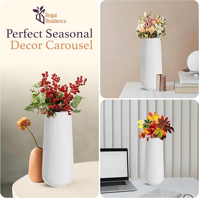 Elegant White Ceramic Vase with One Free Artificial Fern Stem – Perfect for Home, Garden & Table Centerpieces