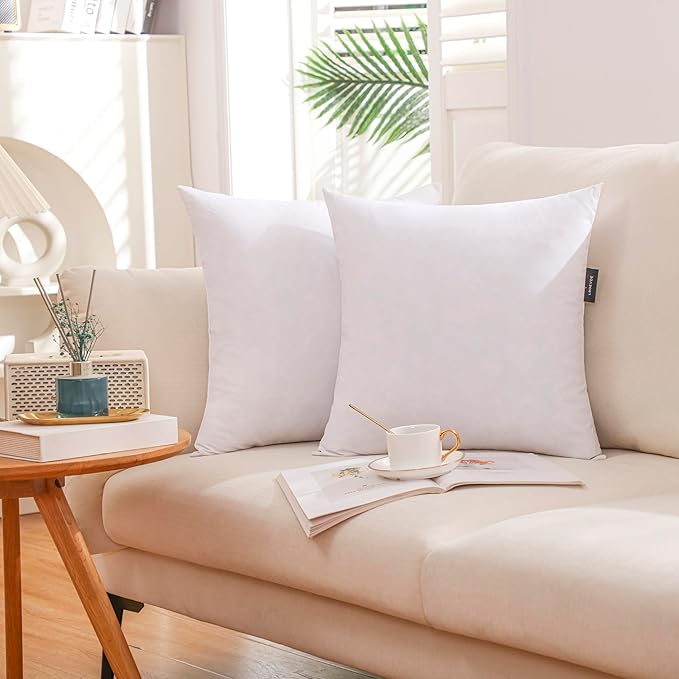 16x16 Inch Gold Goose Down and Feather Throw Pillow Inserts-2 Packs,White,Super Soft Cover,Double Layer Dwon Proof Design,High Filling Weight.
