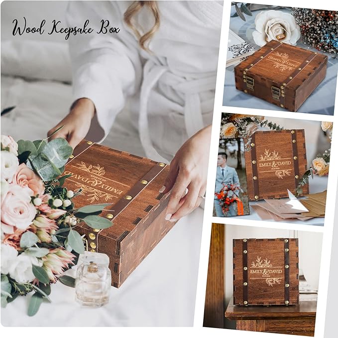 AW BRIDAL Personalized wooden keepsake box Wedding Memory Box Wood Storage Box Wedding Shower Gifts for Couples Bride Gifts//DK2201CPP63//