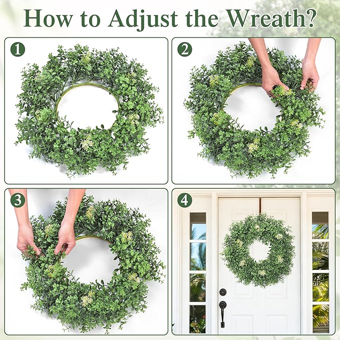 Weldomcor Green Boxwood Wreaths for Front Door 22 Inch, Spring Summer Artificial Greenery Wreath with Berries Outside All Season Farmhouse Decoration for Outdoor Indoor Home Porch Window Wedding Decor