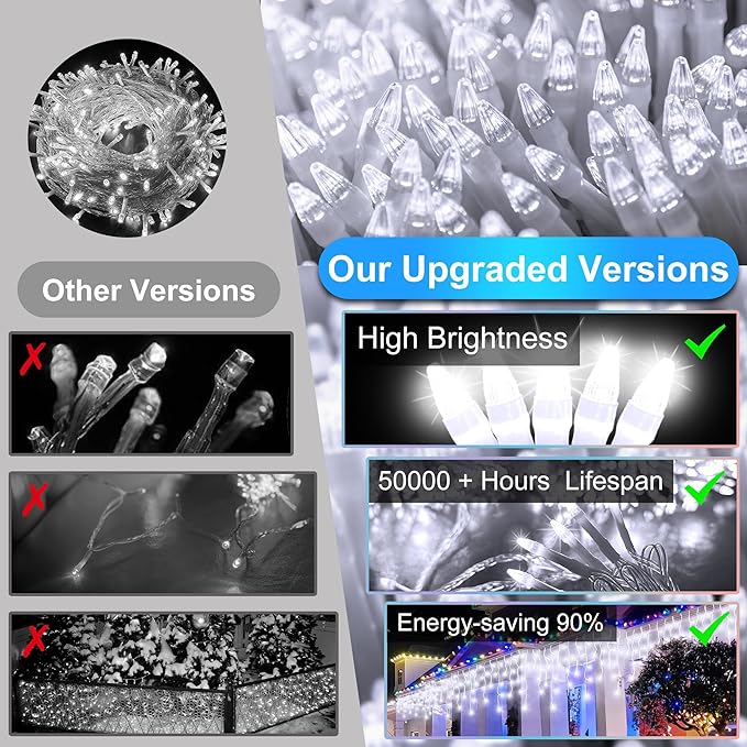 1332 LED 132ft Christmas String Lights Outdoor, 12 Modes Dimmable Curtain Lights with 296 Drops, Waterproof Fairy Lights with Timer for Bedroom Window Holiday Wedding Home Xmas Decor, Warm White