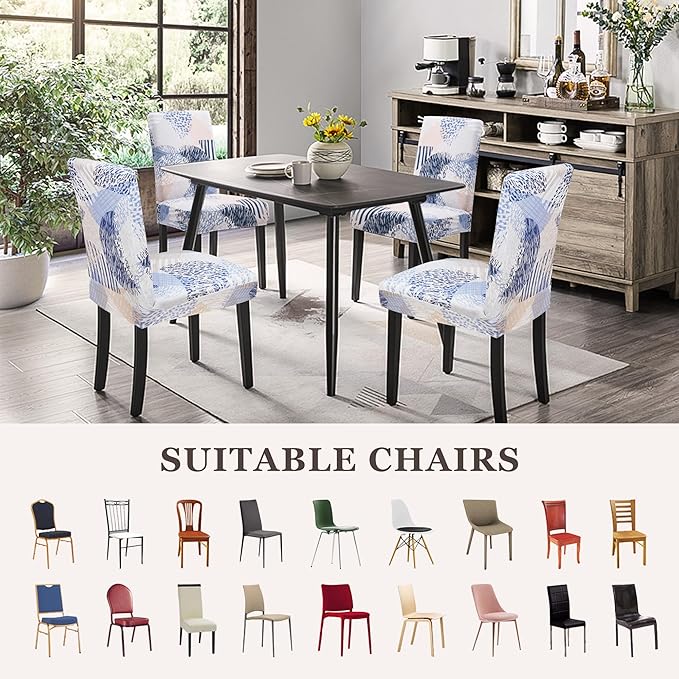 Sufdari Dining Chair Covers,Kitchen Chair Cover,Parsons Chair Slipcover,Spandex Chair Protectors for Dining Room Stretch Chairs Cover Set of 8 -Chinoiserie