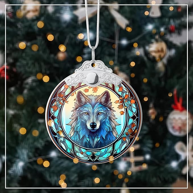 Dog Ornaments for Christmas Tree, Dog Ornament, Big 4 Inch Acrylic Hanging Art, Tree Ornaments, Holiday Decoration, Car Interior Accent, 2025 Christmas Ornament (Mystic Wolf)