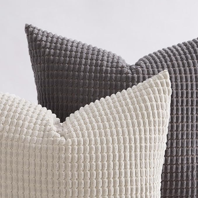 Topfinel Neutral Room Decor Throw Pillows Covers-Multi Gray Combo 20" x 20" Set of 4-Corduroy Modern Grey Living Room Decorative Cushion Case Euro Shams