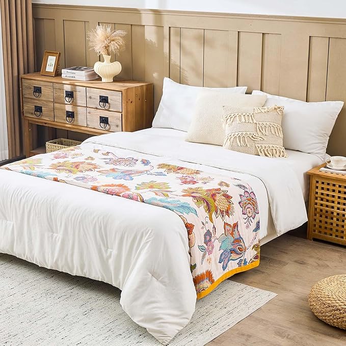 Summer Throw Blanket for Bed, 50"x60" Boho Throw Blankets 100% Cotton Quilts Farmhouse Decoration Warm Soft Blanket Muslin Bed Blankets for Couch Chair
