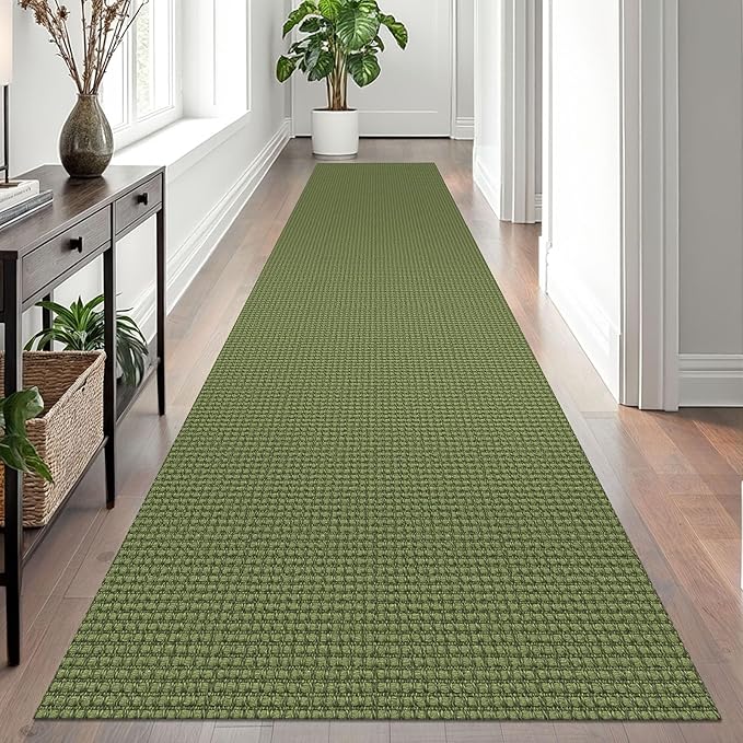 EARTHALL Runner Rug 3x12 Ft Washable Runners for Hallways Extra Long Woven Non Slip Entryway Runner Braided Kitchen Runner Indoor Outdoor Carpet Runners for Entryway, Hall, Foyers, Green