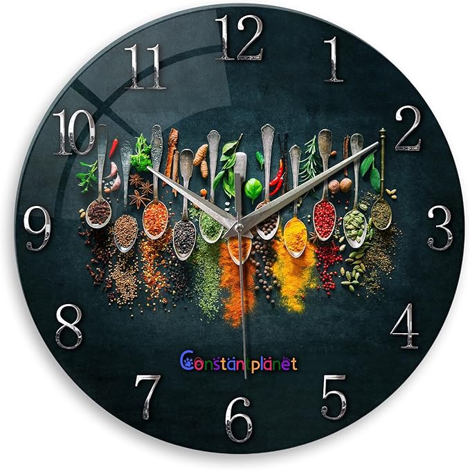 Kitchen Wall Clock Battery Operated 12 Inches Round Decorative Clocks for Walls Glass Wall Clock for Bedroom