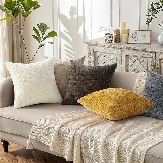 decorUhome Fall Oatmeal Chenille Throw Pillow Covers 12x20 Set of 2 Thick Textured Slubby Couch Pillow Covers Farmhouse Accent Modern Neutral Decorative Pillow Cases for Bed Sofa Living Room