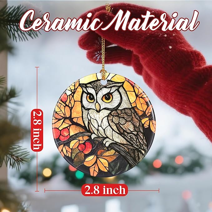 Christmas Ornaments, Dodosky 2.8in Ceramic Owl Ornament, Xmas Decor, Christmas Tree Ornaments, Xmas Decorations for Tree, Holiday Ornament, Gifts for Owl Lovers, Gifts for Women, Men