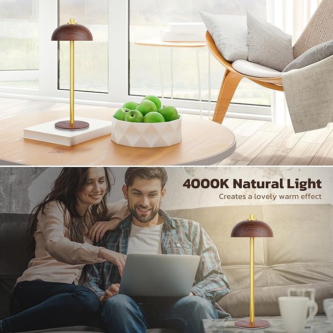 Rechargeable Cordless Table Lamp 2 Pack - 5000mAh Battery Powered Lamp, 3 Color Stepless Dimming LED Table Light with Memory Function for Indoor, Outdoor, Dinner, Patio, Cafe.(Wood Grain B)