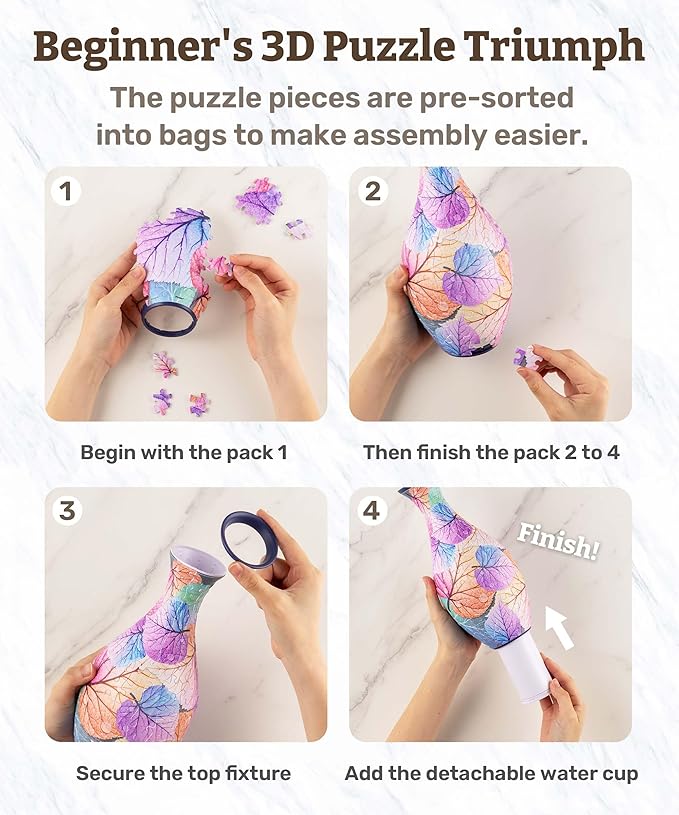 Pintoo 3D Puzzle Vase Unique Flower Vase Made by 160 Curved Plastic Puzzle Pieces House Warming Gift for Flower Arrangements and Home Decoration - [S1024] (Translucent, Carp with Lotus)