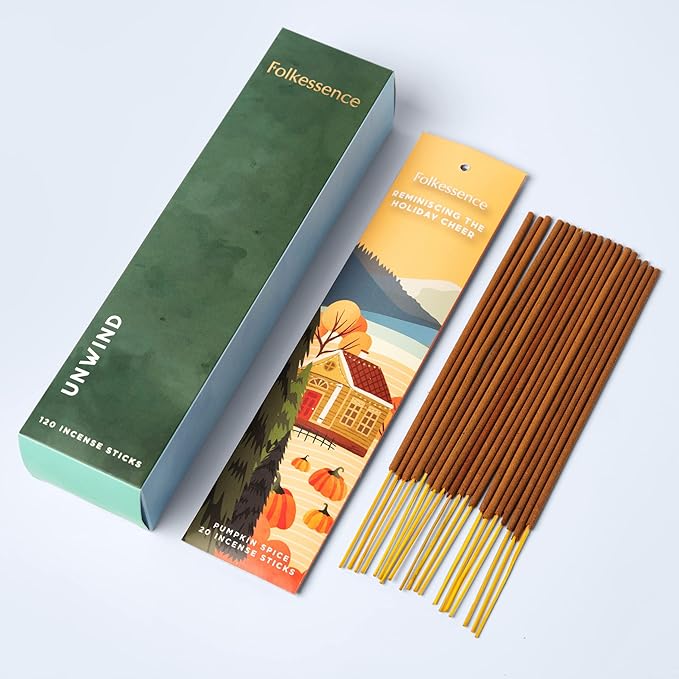 Folkulture Incense Sticks | Set of 6 (120 Xmas Insence-Sticks) | 45 Mins Burn Time | Non Toxic Balsam Cedarwood, Oud, Jasmine, Pumpkin Spice Incense | Inscents-Sticks for Women