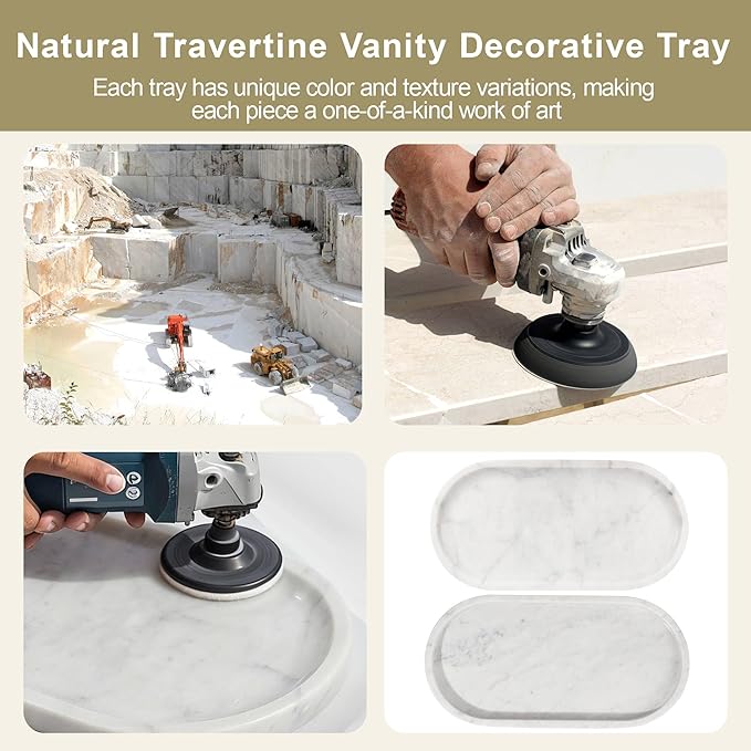 Natural Marble Tray for Vanity, 2" L x 6" W White and Gray Marble Tray with 4 Non-Slip Silicone Gaskets, Decorative Tray for Perfume, Jewelry, Coffee Table, Kitchen, Dresser Organizer