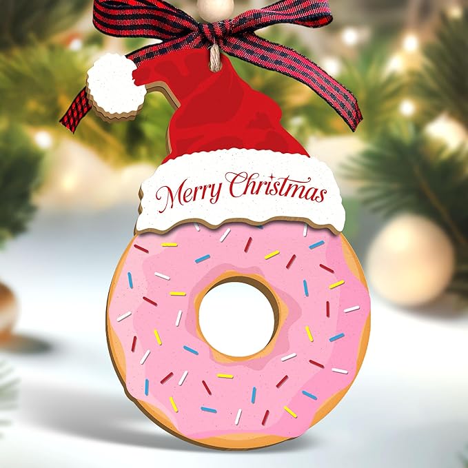 TUMSHANIP Donut Ornaments - Donut Christmas Ornament - Cake Ornaments for Christmas Tree - Food Dessert Lovers Gifts for Women, Men - Wood Ornament 2025
