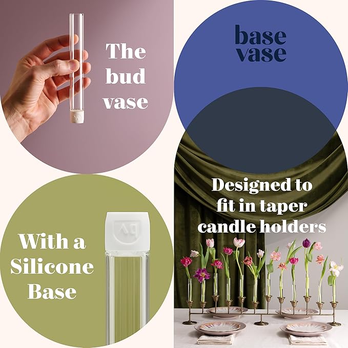 Base Vase (3-Pack) - The Bud Vase That Fits in Taper Candle Holders | Create Floral Arrangements for Tablescapes, Centerpieces, Weddings and Home Decor