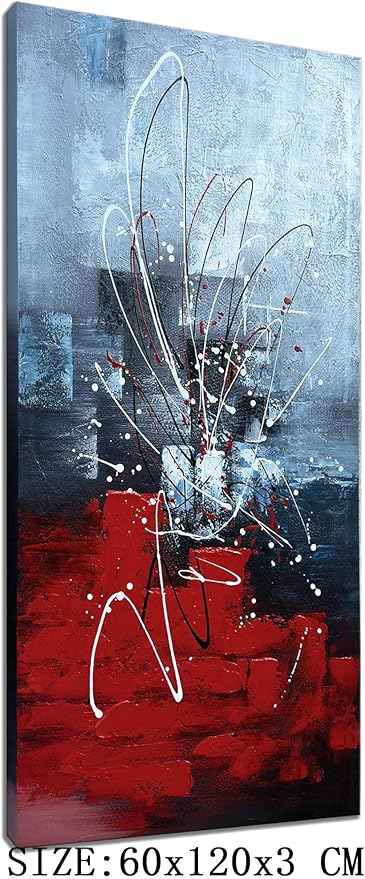 zoinart Abstract Large Vertical Canvas Wall Art 24x48 Inches Hand Painted Modern Colorful Oil Paintings Red Artwork for Living Room Aisle Bedroom Dining Room Wall Decor
