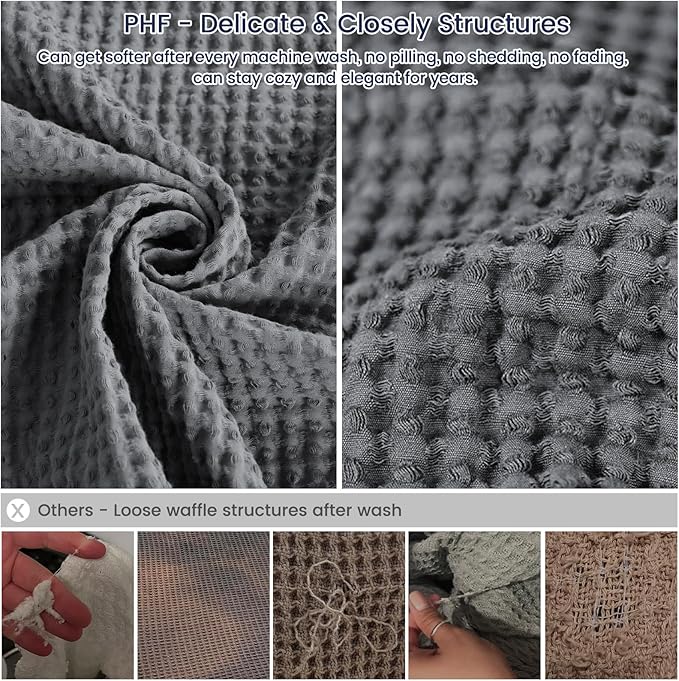 PHF Pre-Washed Cotton Waffle Weave Family Blanket,Oversized King Size 120"x 120"-Snag Proof Lightweight Breathable, 10'x 10' Huge Extra Large Big-Elegant Aesthetic Home Decoration Gift,Charcoal