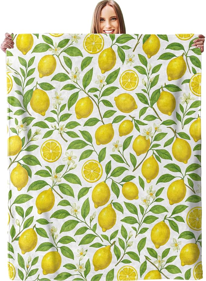 Lemon Fruit Blanket - Plush, Soft, Comfy, Lightweight, Warm, Fuzzy, Cozy Flannel Throw Blanket for Couch, Travel, Bed, Office, Outdoor - 60in×80in