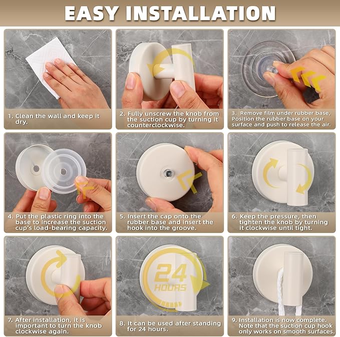 Suction Cup Hooks for Shower - Bathroom Reusable Hooks for Towels, Robes & Loofah - No-Drill Mounting on Kitchen,Walls,Metal,Glass,Mirrors,Tile & Smooth Non-Porous Surfaces (4, Milk White)