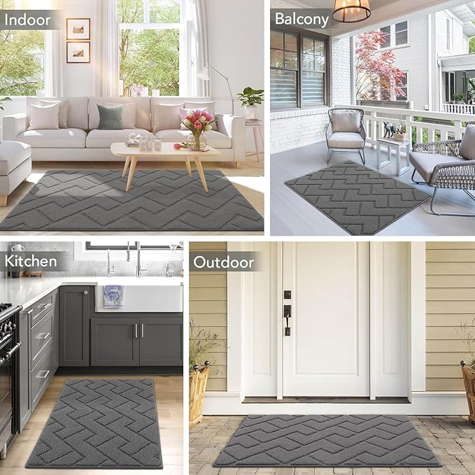 hicorfe Front Door Mat Outside Entrance,32"x40" Absorbent Muddy Dirt Resist Welcome Door Mats Outdoor Indoor,Stain and Fade Resistant,Non Slip Backing Entry Mat Doormat for Entryway(Grey)