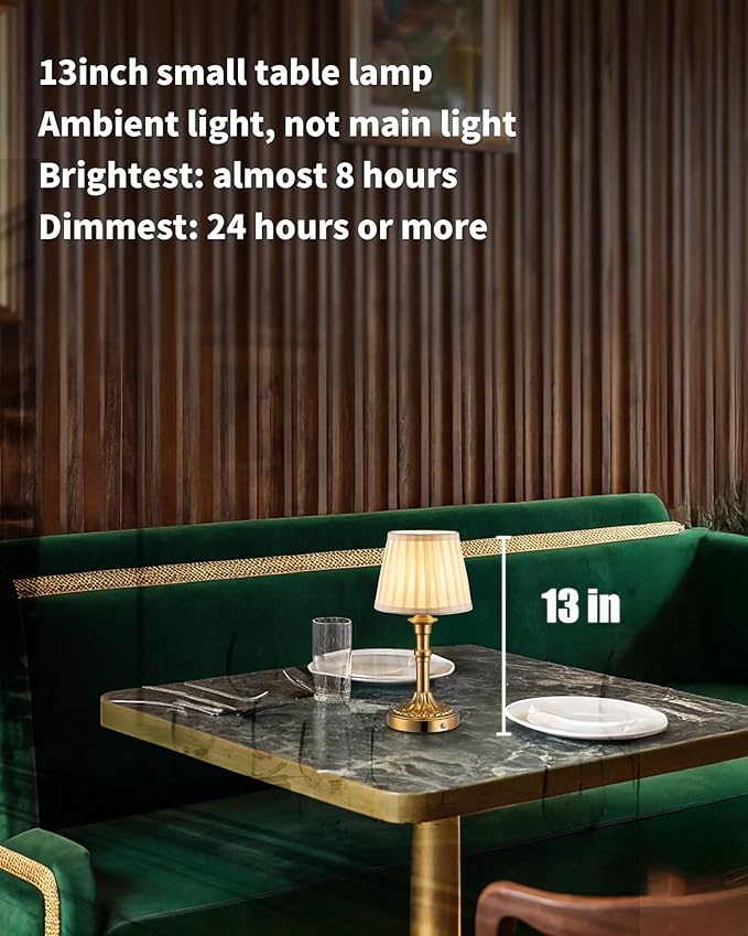 KDG Cordless Portables Table Lamp, LED Fabric Shade Small Desk Lamps, 4000mAh Battery Powered Lighting, 2700K Stepless Dimmable Light for Living Room, Dining Room, Bedroom, Bedside (Bronze)