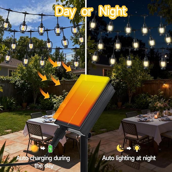15FT Solar String Lights Waterproof for Outdoor, Patio Lights Solar Powered, LED Shatterproof Bulbs, Solar Light for Camping Backyard Garden(Mini Lantern-Warm White)