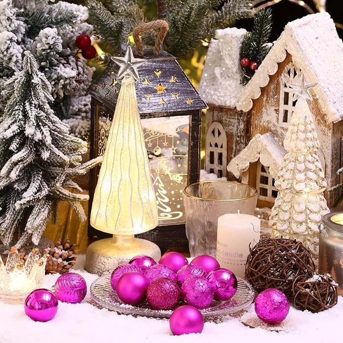 34ct Fuchsia Pink Mini Christmas Ball Ornaments Shatterproof Plastic Christmas Tree Decorations for Xmas Party Home Office Holiday Decor -Small Size (1.57"/ 40mm)