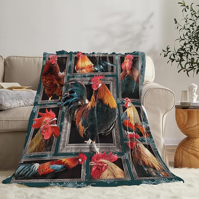 Tijuboni Rooster Chicken Throw Blanket Rooster Gifts for Girls Boys Women Men Kids Adults Soft Flannel Fleece Blanket for Couch Sofa Bed Home Decor 60"x80"