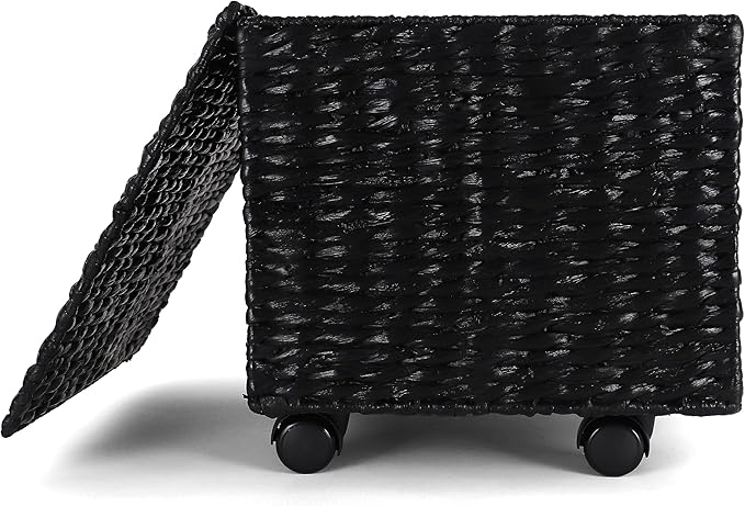 Rutledge & King File Cabinet, Seagrass Cabinet with Rolling Casters, Hanging File Organizer for Home and Office, Black (14 x 15 x 17 inches)