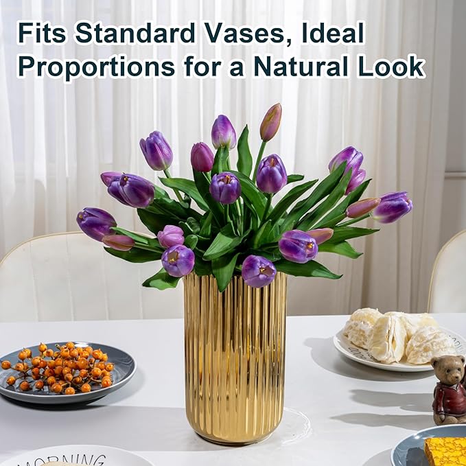20PCS Fake Tulips Artificial Tulip Silk Flowers Fake PU Bouquet Artificial Flowers Faux Flowers with Gift Box Soft Faux Tulips Bouquets Arrangements for Party Wedding Home
