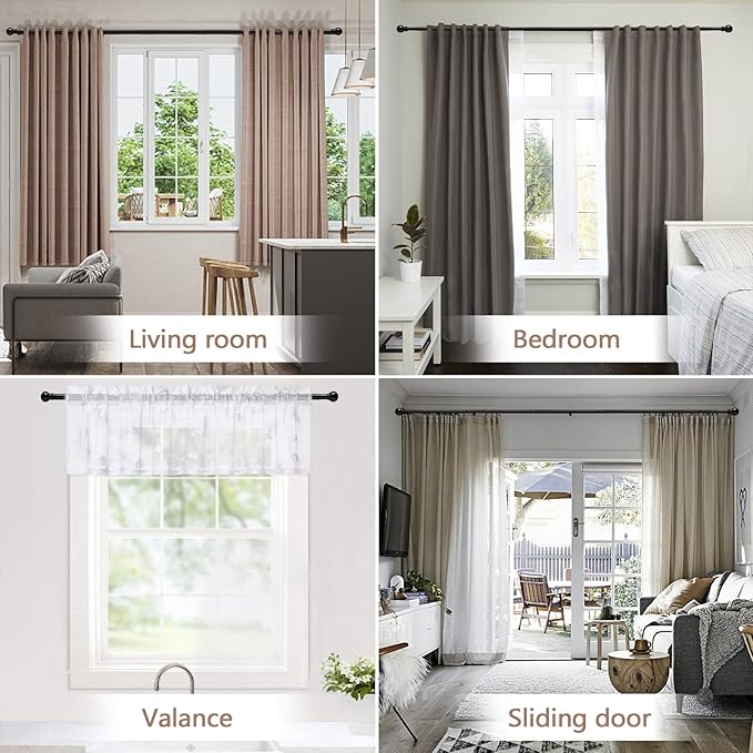 Black Curtain Rod 81 Inch - 1 Inch Heavy Duty Curtain Rods for Windows - Telescoping Adjustable Window Rod with Decorative Finals for Bedroom, Living Room, Kitchen, Bathroom
