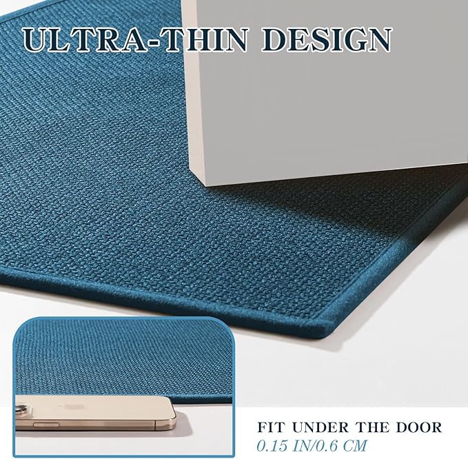 chakme Bathroom Rugs Mat 59x17, Ultra Thin Bath Rug Non Slip Runner Quick Dry Absorbent Bath Mat for Bathroom, (Dark Blue, 59"x17")