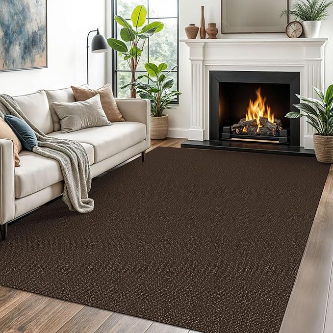 EARTHALL Washable Area Rugs 5x7 Ft Non Slip Living Room Rugs Cotton Rubber Backed Dining Room Rug Braided Bedroom Rugs Indoor Outdoor Floor Carpet for Living Room, Bedroom, Dining Room, Brown/Coffee