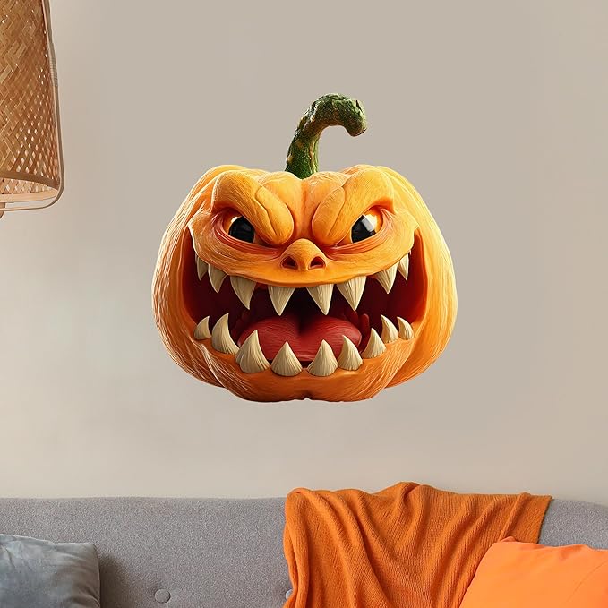 Halloween Wall Decals,Peel and Stick Halloween Theme Decor Stickers,Removable Vinyl Spooky Scary Face Wall Sticker for Holiday Party Decor. (3D Evil Laughing Pumpkin Decal)
