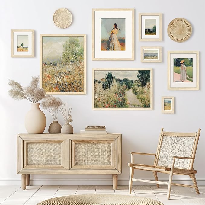 5x7 Picture Frame with Mat for 4x6, Natural Wood Grain 5 x 7 Picture Frames Display on Tabletop or Wall Mounting (4 Pack,Natural)