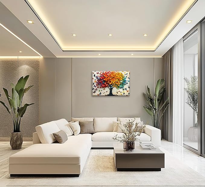 Colorful Butterfly Tree Canvas Wall Art Tree of Life Canvas Painting Picture Wall Decor Cute Butterfly Picture Poster Print Artwork for Wall Living Room Bathroom Bedroom Home Decoration