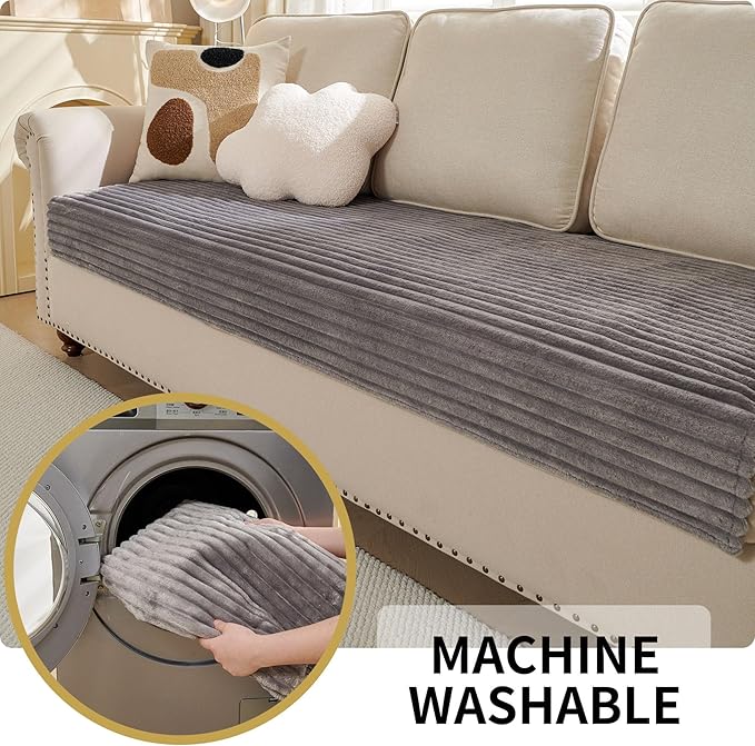 HAOMAIJIA Waterproof Couch Cover for Dogs Washable,Faux Fur Pet Couch Covers for Sofa,Soft Dog Bed Cover Non-Slip Couch Covers for 3 Cushion Couch Sofa Pet Friendly (Grey, 35" x 95" 1 Pack)