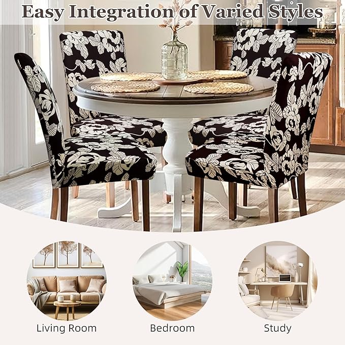 Sufdari Dining Chair Covers,Kitchen Chair Cover,Parsons Chair Slipcover,Spandex Chair Protectors for Dining Room Stretch Chairs Cover Set of 8 -Beige Floral