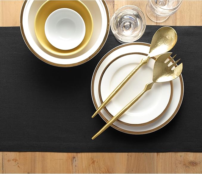 Solino Home Linen Black Table Runner 132 Inches Long - 100% Pure Linen Extra Long Table Runner 14 x 132 Inch for Winter, Easter - Fete