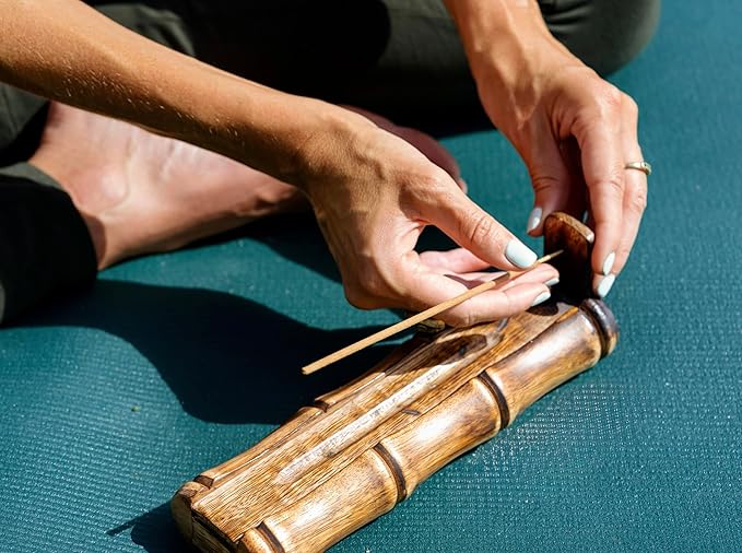 Incense Holder Burner Handmade Stick Incense Burner with Storage Compartment, Ash Catcher for Meditation, Yoga, Catches All Ashes, Bamboo Style Gift Home Decor Incense Stick Holders Burners