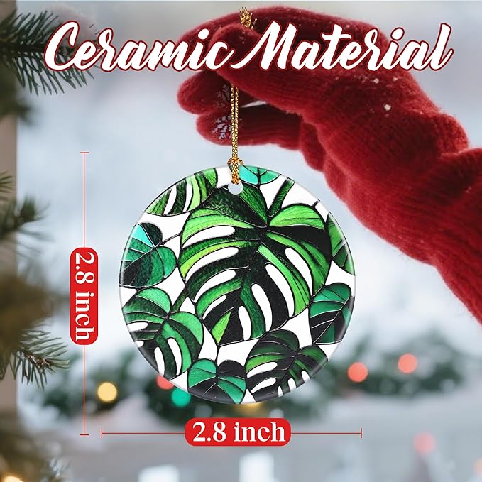 Christmas Ornaments, Dodosky 2.8in Ceramic Monstera Plant Ornament, Xmas Decor, Christmas Tree Ornaments, Xmas Decorations for Tree, Holiday Ornament, Gifts for Plant Lovers, Gifts for Women, Men